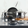 10-piece Clad Stainless Steel, ScratchDefense Non-Stick Cookware Set